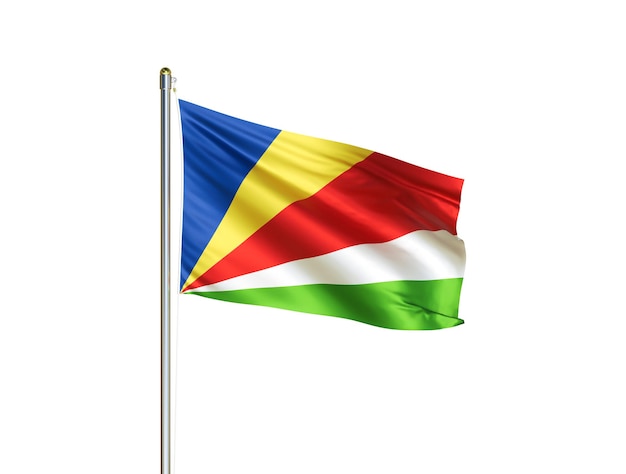Seychellen nationale vlag zwaaien in geïsoleerde witte achtergrond Seychellen vlag 3D illustratie