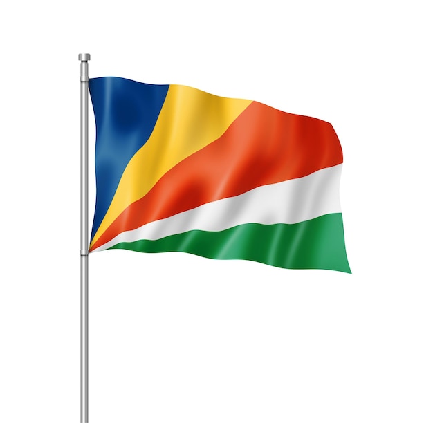 Seychellen vlag driedimensionale render geïsoleerd op wit