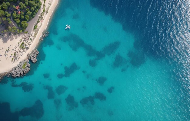 セイシェル諸島のグランド・アンセ・ビーチの航空写真 ドローンによる海の写真