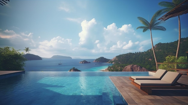 Seychelles patio with an infinity pool Generative AI