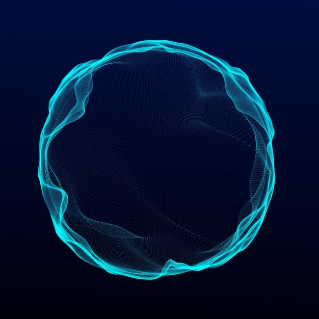 Foto sferische equalizer voor muziek ronde geluidsgolf van deeltjes muzikale abstracte blauwe achtergrond 3d-rendering