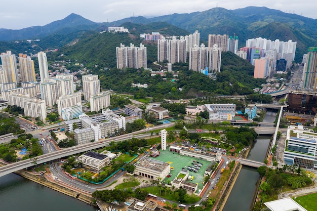 Sha Tin, Hong Kong 04 May 2019: Aerial view of city in Hong Kong