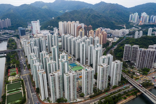Sha Tin, Hong Kong 04 mei 2019: bovenaanzicht van de stad Hong Kong