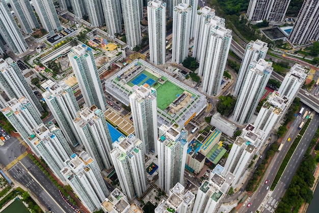 Sha Tin, Hong Kong 04 mei 2019: woonwijk van Hong Kong vanaf boven