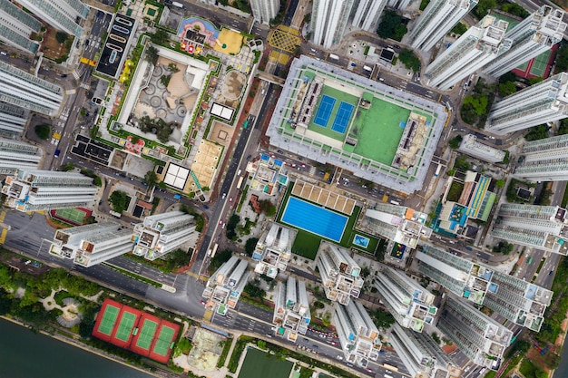 Sha Tin, Hong Kong 07 mei 2019: Luchtfoto van de stedelijke stad van Hong Kong