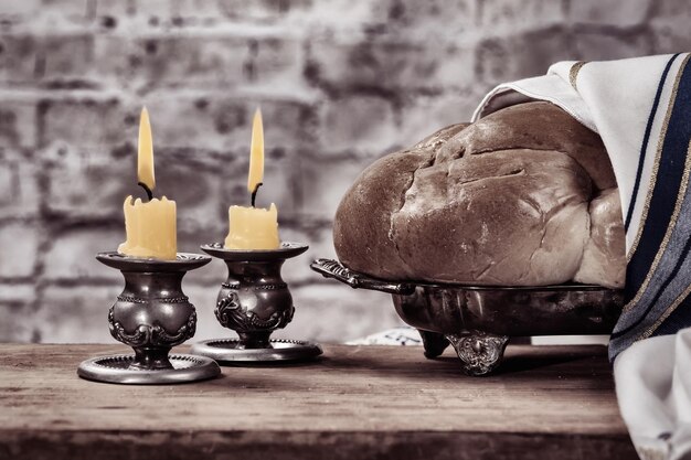 Shabbat shalom traditional jewish sabbath ritual matzah and wine