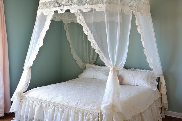 Shabby Chic Lace Curtain Bed Canopy for Vintage Romance