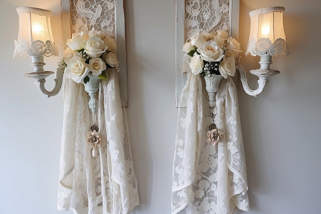 Shabby Chic Lace Curtain Wall Sconces