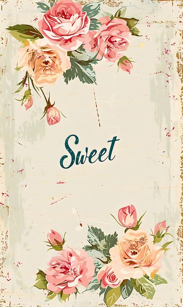 Shabby Chic Postcard With Distressed Floral Border Sweet Illustration Vintage Postcard Decorative