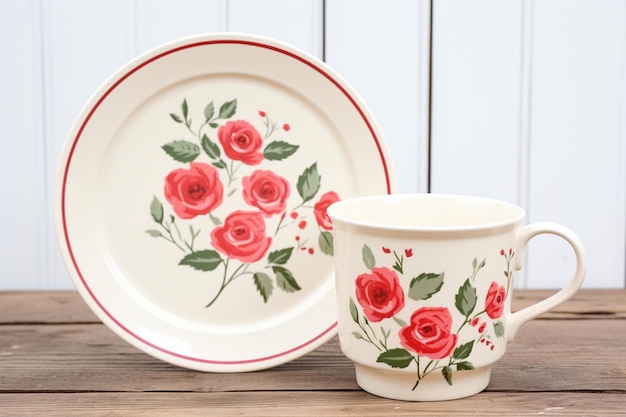 Shabby chic style coffee cup and plate