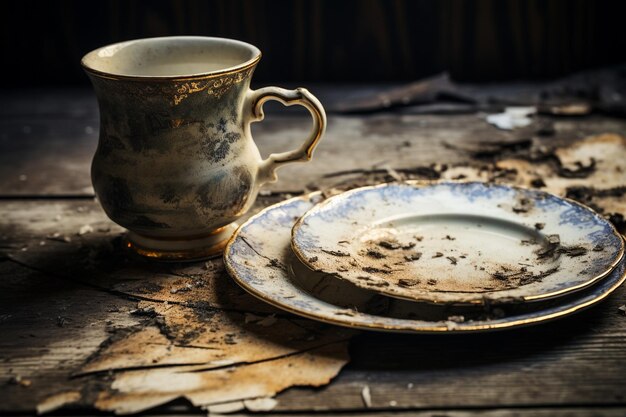 Shabby chic style coffee cup and plate