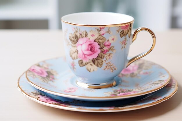 Shabby chic style coffee cup and plate