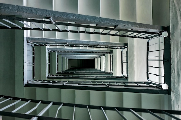 Shabby staircase span in russian old panel house