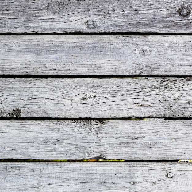 Shabby white painted planks close up of old fence