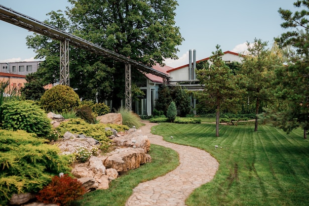 Shabo, Ukraine - June 29, 2021: Small garden in the Shabo winery, Odessa region, Ukraine