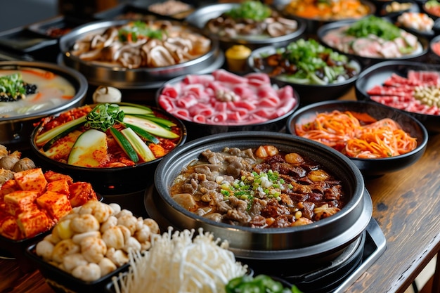 Shabu shabu en sukiyaki in hete pot bij restaurant