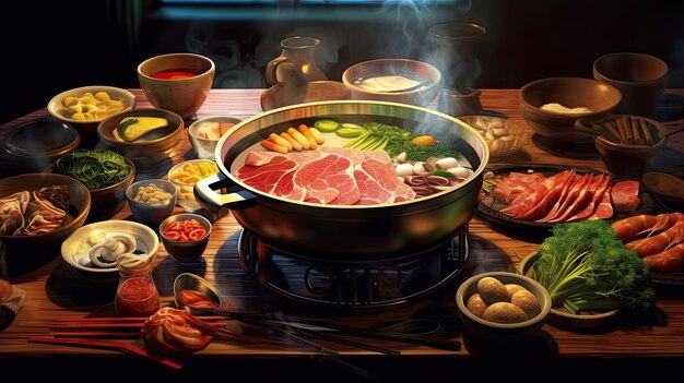 Photo shabushabu tasty meal background delicious food generative ai art