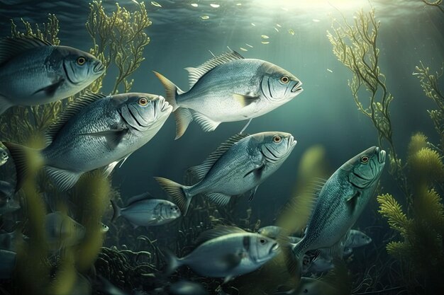 Foto shad fish underwater lush nature di generative ai