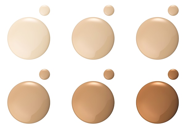 Shades of foundation on white background