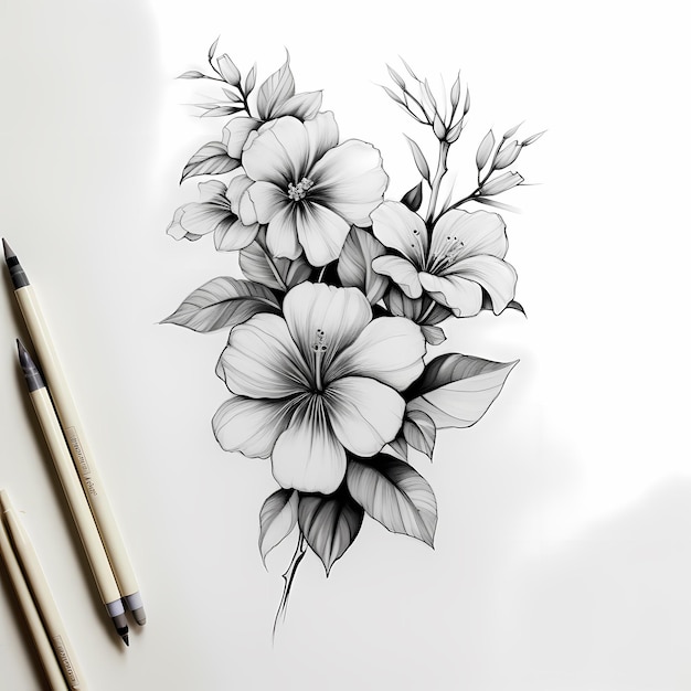 Photo shades of serenity captivating black and grey drawing of a tortoise and flowers