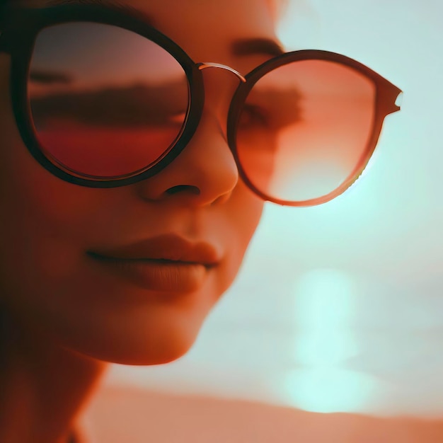 선글라스 렌즈 를 통해 볼 수 있는 평온 한 색채 와 빛 을 입은 해변 의 분위기