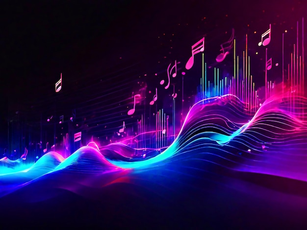 shades sound frequency wave from behind flying notes background image