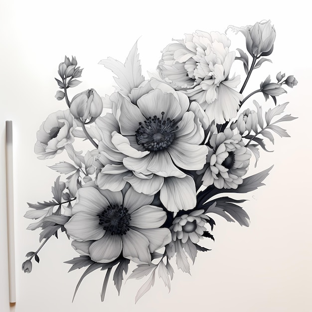 Shades of Transience Intricate Black and Grey Drawing of Mortal Flowers