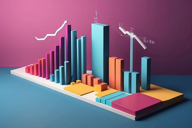 Shadow on 3D bar graph diagrams 3D illustration