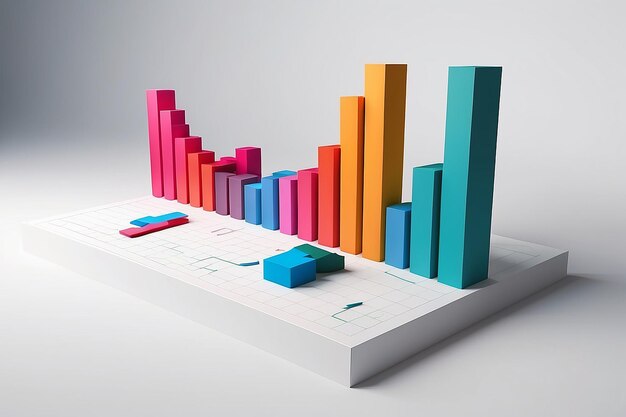 Photo shadow on 3d bar graph diagrams 3d illustration