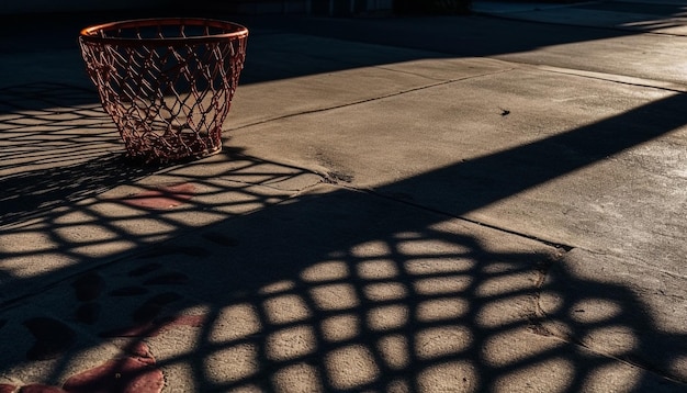 Foto ombra del canestro da basket illuminata dal sole generato dall'intelligenza artificiale