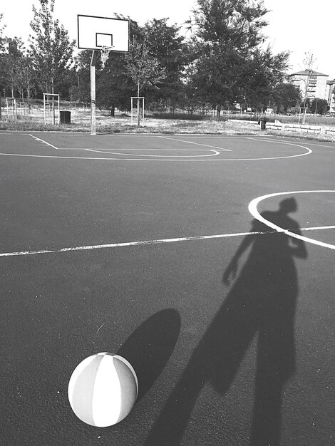 Photo shadow of basketball hoop on road