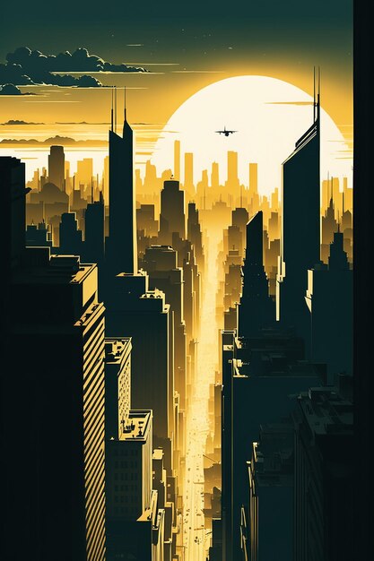 Photo shadow city in sunset illustration