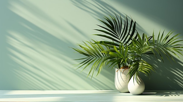 Shadow from palm leaves on the wall Mockup Background Blank copy space