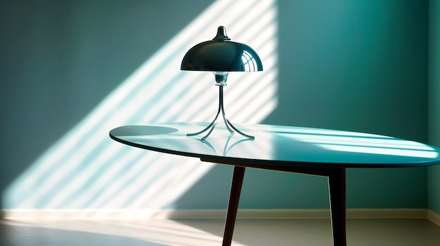 A shadow is reflected on a table by the light of a light fixture