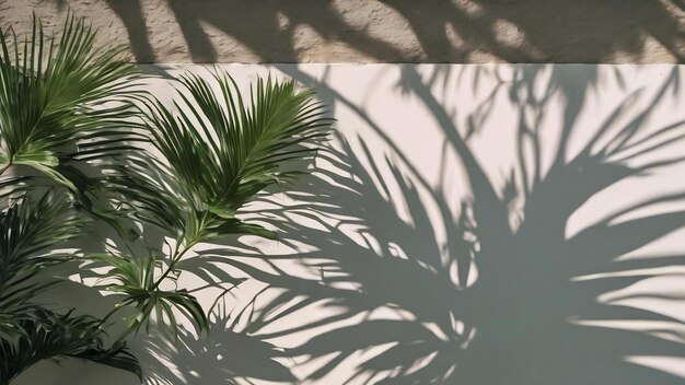 Эффект наложения теней для фототеней из листьев деревьев и тропических ветвей на белой стене