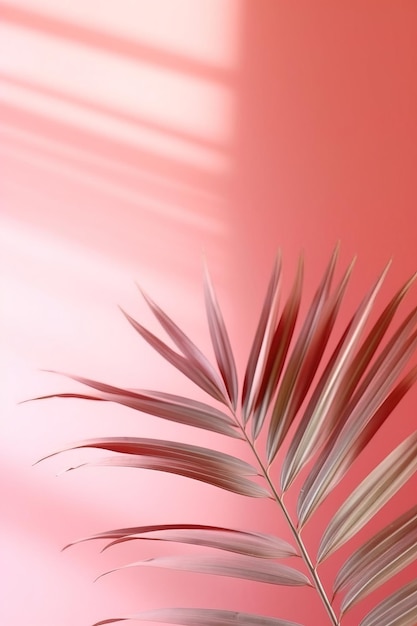 Shadow of palm leaves cast on pink wall abstract minimalistic background ideal for product present