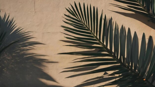 Shadow of palm leaves on cement wall background in vintage