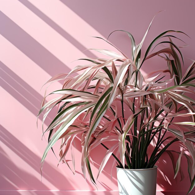 Photo shadow of palm leaves on pink wall with a beautifu