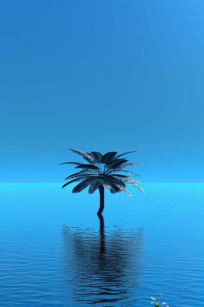 Shadow of a palm tree on a blue water background