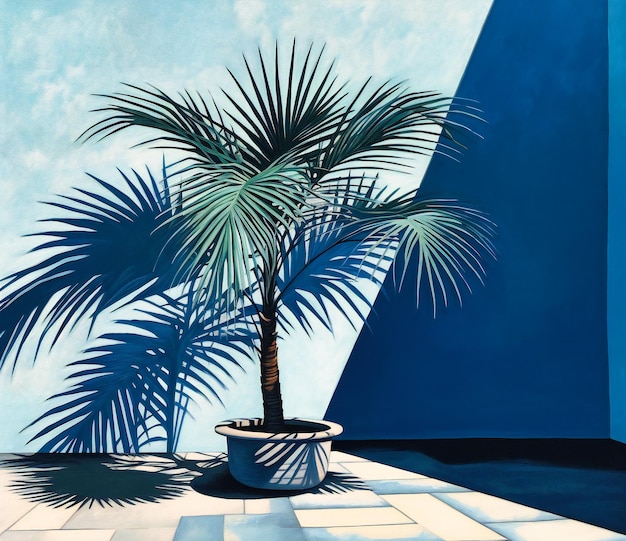 Тень пальмы от синей стены