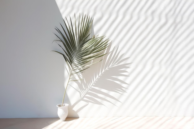 A shadow of a palm tree on a white wall