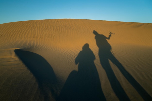 Foto ombra di persone sulla duna di sabbia