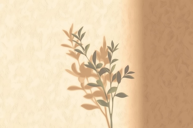 A shadow of a plant on a beige wall