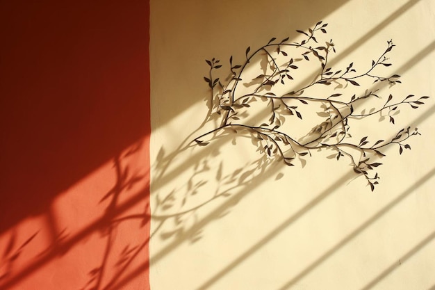 a shadow of a plant on a wall and the shadow of a tree.