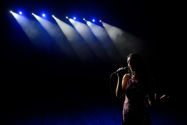 Ombra del cantante in luce sul palco