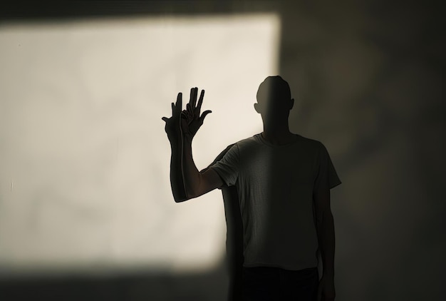 a shadow with the peace sign on the wall in the style of studio photography