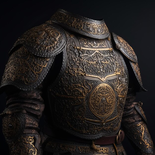 Shadowed Legends Unveiling the Majestic Medieval Arabic Armor in a Black Abyss