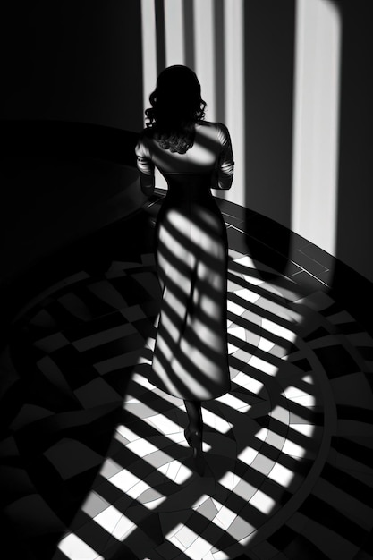 Foto le ombre proiettate da una donna nell'ombra sono difficili da catturare in bianco e nero nello stile femminile