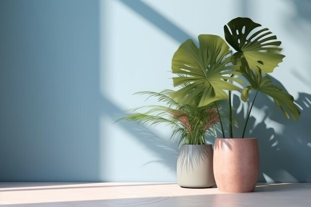 Shadows cast on a pastel room wall