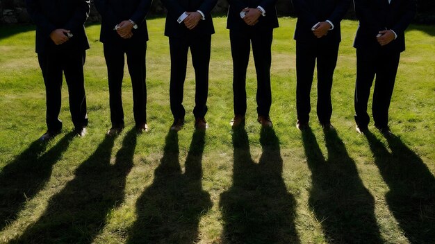 Photo shadows of groomsmen anf groom outdoors